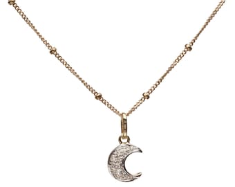 14k Gold Small Diamond Moon Necklace*Genuine Diamonds*Fine Jewelry*Celestial*Holiday*Christmas*Anniversary*New Years*Nadean Designs