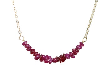 Raw Ruby Gemstone Bar Necklace*14k Gold Filled* Valentine’s Day* Deep Red Color