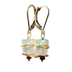 Rainbow Moonstone Ethiopian Welo Opal Ruby Drop Earrings*Women's Jewelry Gift Idea*October Birthstone*Date*Bridal*Anniversary