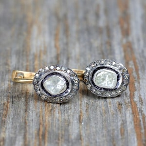 Diamond Rose Cut Earrings*Genuine Diamonds 14k gold .925 Sterling Silver*Mixed Metal*Polki*Gift Idea*Anniversary*Valentine&#39;s*Nadean Designs