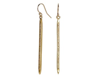 Diamond Spike Earrings*14k Yellow Gold Vermeil*Long Thin Genuine Diamond Spike Earring*Edgy Sexy*Gift Idea for Her*Wedding*Bridal