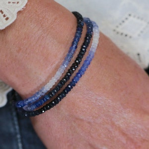 Ombre Blue Gemstone Sapphire Wrap BraceletSterling Silver3 Strand BraceletSeptember Birthstone Birthday Gift IdeaAnniversaryChristmas image 1