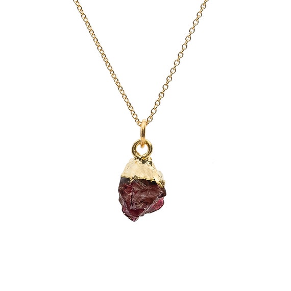 Raw Garnet Gemstone Necklace*Genuine Garnet Gemstone*Mother's Day Gift Idea*Graduation*small raw gemstone*Nadean Designs*Red Gemstone