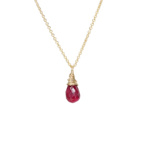 Genuine Small Ruby Gemstone Teardrop Pendant Necklace