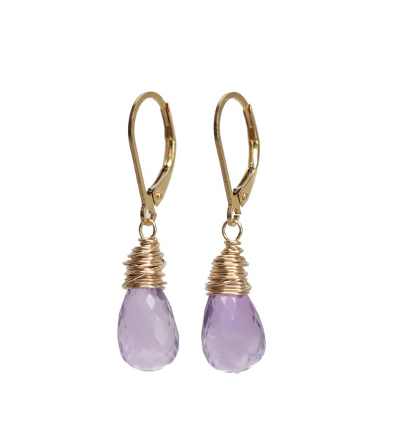 Light Amethyst Gemstone Teardrop Earrings*1.25 Inch Length*February Birthstone*Purple Stone*Valentine's