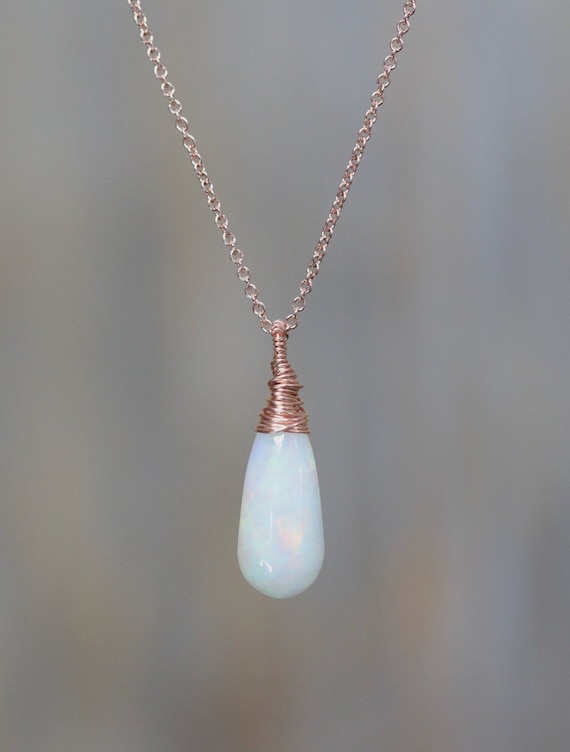 Large White Opal Gemstone Teardrop Pendant Necklace