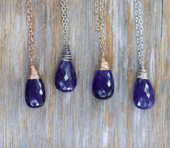 Blue Sapphire Gemstone Drop Necklace*Metal Choices