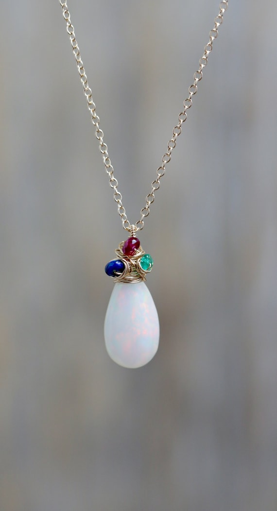 14k Gold Large White Opal Teardrop Necklace