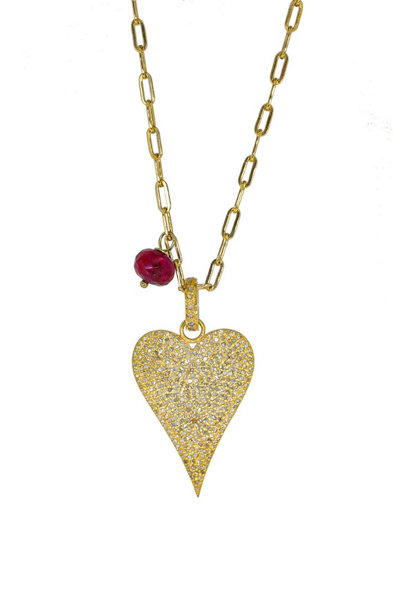 Beautiful 14k Gold Vermeil Diamond Heart Pendant Necklace