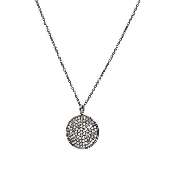 Pave Diamond Gemstone Round Disc Necklace