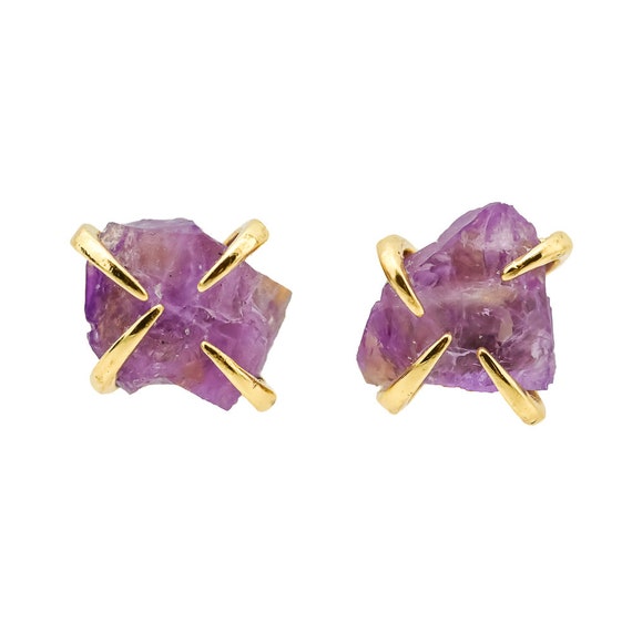 Raw Amethyst Prong Stud Earrings