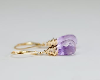 Light Amethyst Gemstone Teardrop Earrings*Faceted purple gemstone*February Birthday*Birthstone*Purple Stone*Holiday*Christmas- Gem Quality