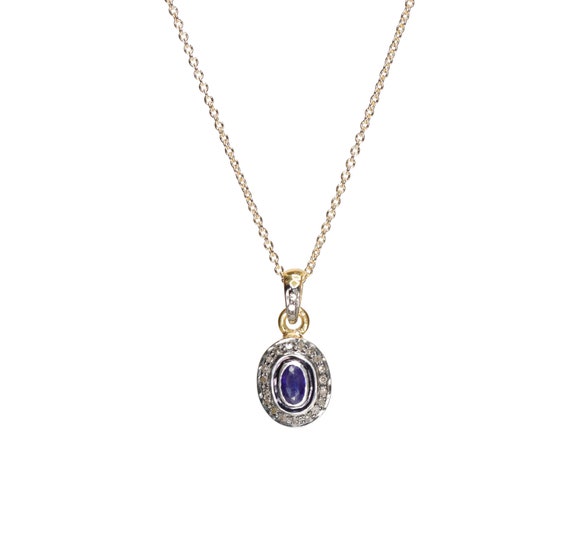 Gemstone Solitaire Pave Diamond Pendant Necklace