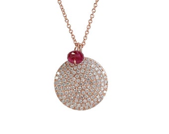 14k Rose Gold Diamond Disc Necklace* Full Cut Diamonds* solid 14k gold* Valentine's Day*Mother's Day*Graduation*Anniversary*Wedding