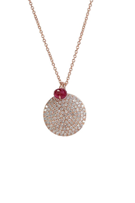 14k Rose Gold Diamond Disc Necklace* Full Cut Diamonds* solid 14k gold* Valentine's Day*Mother's Day*Graduation*Anniversary*Wedding