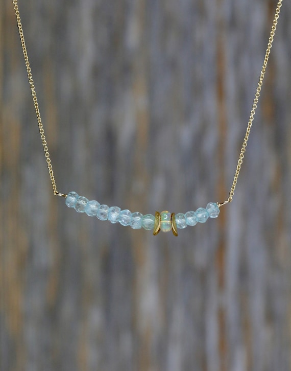 Genuine Aquamarine Opal Gemstone Bar Necklace