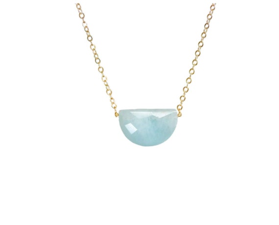 Aquamarine Gemstone Crescent Moon Necklace