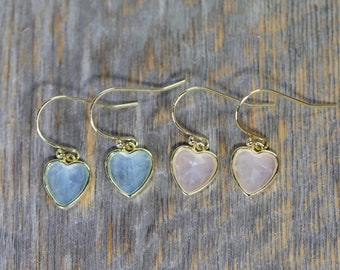 Rosenquarz oder Aquamarin Edelstein Herzförmige Edelstein Ohrringe *Valentinstag Ohrringe Geschenk Idee-rosa oder blau facettierte Edelstein Ohrringe