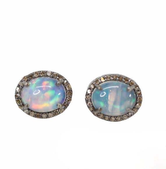 Opal Pave Diamond Stud Earrings