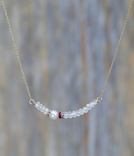 Rainbow Moonstone Bead Bar Necklace Sterling Silver Rainbow Moonstone Bead Bar Necklace Sterling Silver