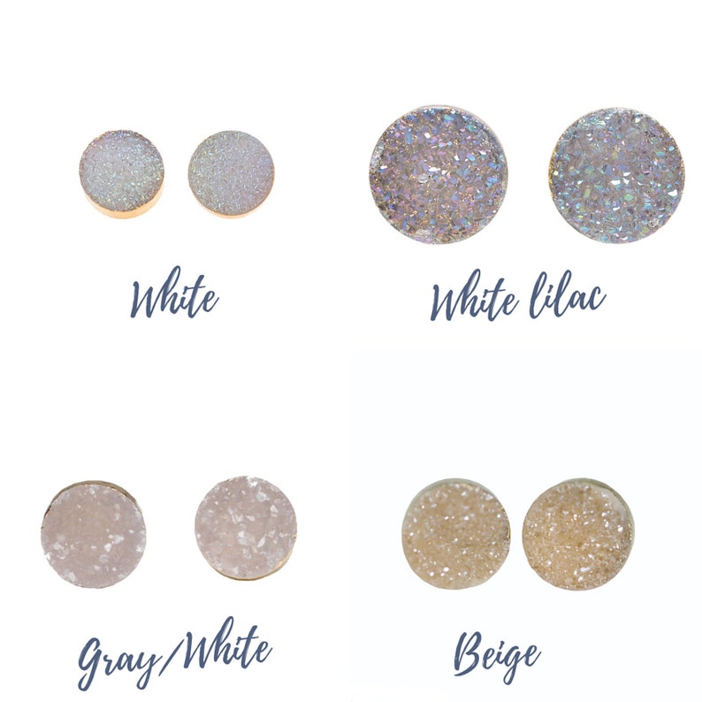 Genuine Druzy Quartz Gemstone Stud EarringsNatural Druzy QuartzDruzy Color Choices8mmJewelry Gift IdeaBack to SchoolHoliday image 2