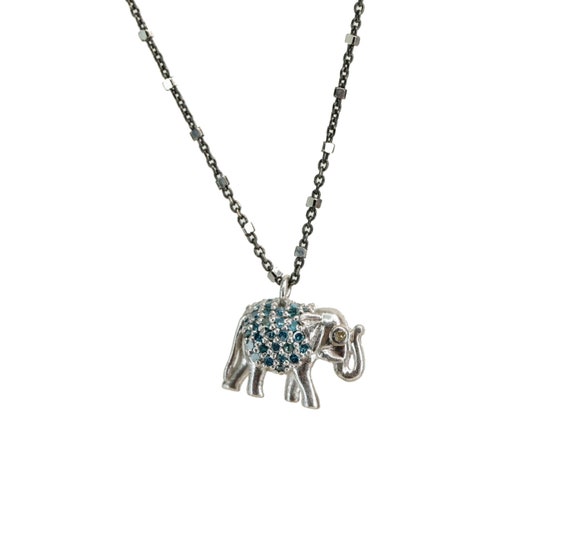 Genuine Pave Diamond Gemstone Elephant Pendant Necklace