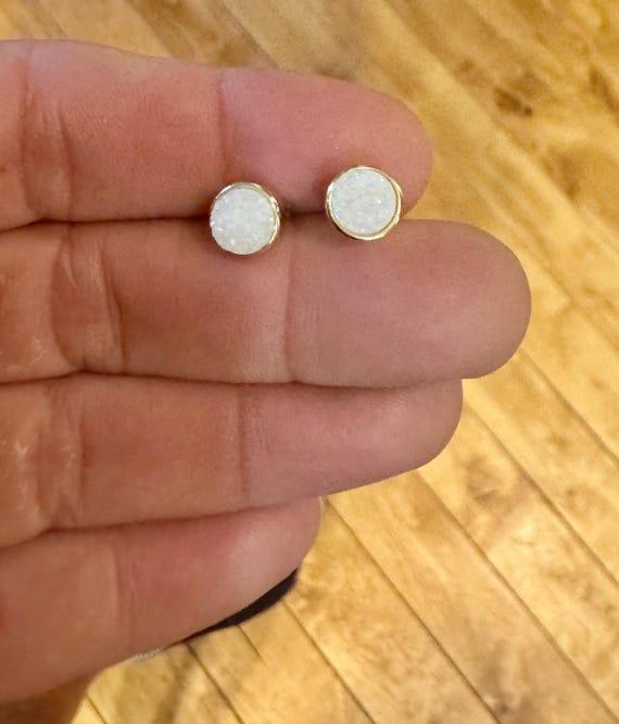 White Druzy Stud Earrings