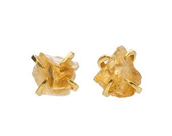 Raw Citrine Gemstone Prong Stud Earrings*November birthstone birthday* Mother's Day Graduation Gift Idea