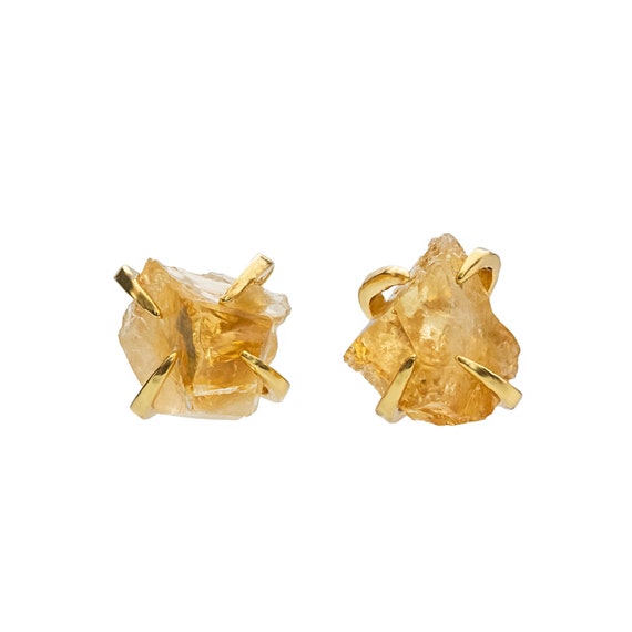 Raw Citrine Gemstone Prong Stud Earrings*November birthstone birthday* Mother's Day Graduation Gift Idea