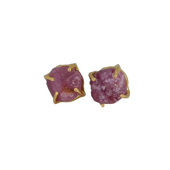 Raw Ruby Prong Stud Earrings