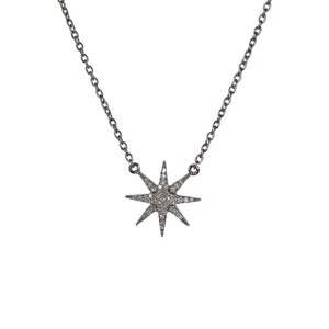 Pave Diamond Gemstone Star Necklace*Genuine*Oxidized Sterling Silver*Women&#39;s Jewelry Gift Idea*Celestial*Christmas*Holiday*Gala*Date