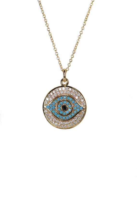 Evil Eye Necklace Protection Disc Pendant Medallion