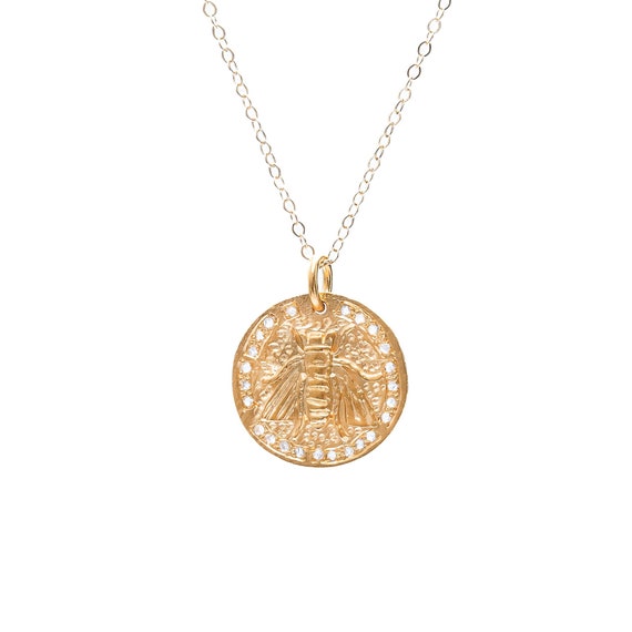 Honey Bee Medallion Necklace 14k Gold Filled