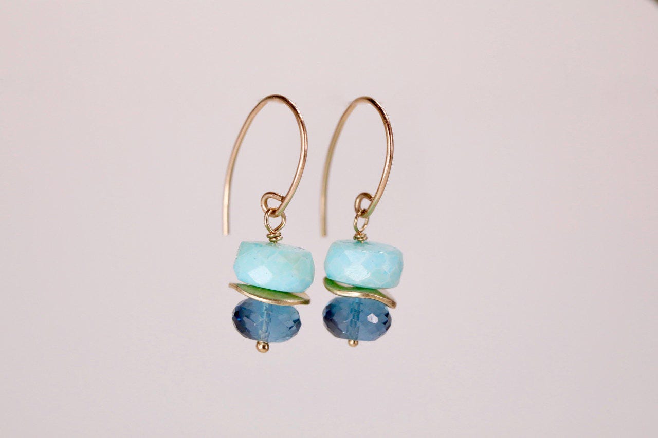 Genuine Puruvian Opal Earrings-London Blue Topaz Earrings-Boho | Etsy