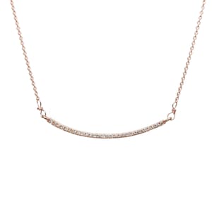 Solid 14k Rose Gold Genuine Diamond Curved Bar Necklace*White Diamonds* Gift for Her*Fine Jewelry*Wedding*Formal*Anniversary*Christmas