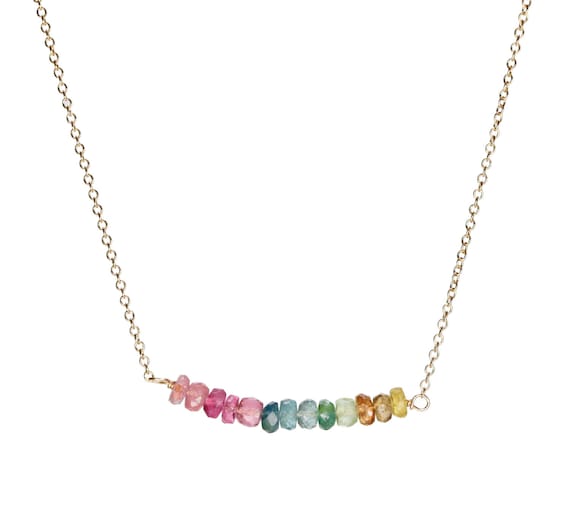 Rainbow Tourmaline Gemstone Bar Necklace