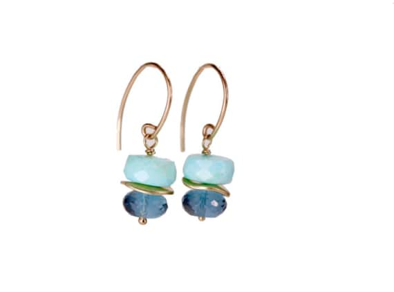 Genuine Peruvian Opal and London Blue Topaz Earrings