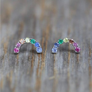 Rainbow Gemstone Earrings*Metal Choices*Pink, Yellow, Orange, Blue Sapphires, and Emerald* 14k Gold*Celebrate*LGBTQ*Nonbinary*Bridal*Date