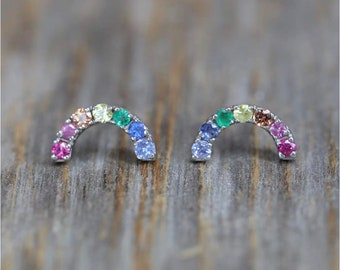 Rainbow Gemstone Earrings*Metal Choices*Pink, Yellow, Orange, Blue Sapphires, and Emerald* 14k Gold*Celebrate*LGBTQ*Nonbinary*Bridal*Date