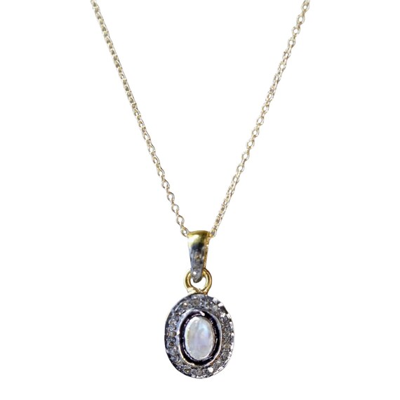 Rainbow Moonstone Diamond Gemstone Necklace