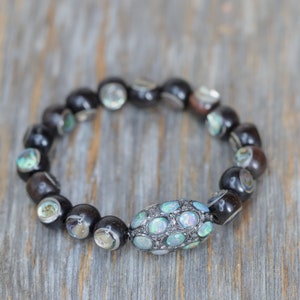 Opal Diamond Bracelet*Abalone Wood Bracelet Pave Diamond* Unisex* Mothers Day* Graduation* Wedding* Gift Idea