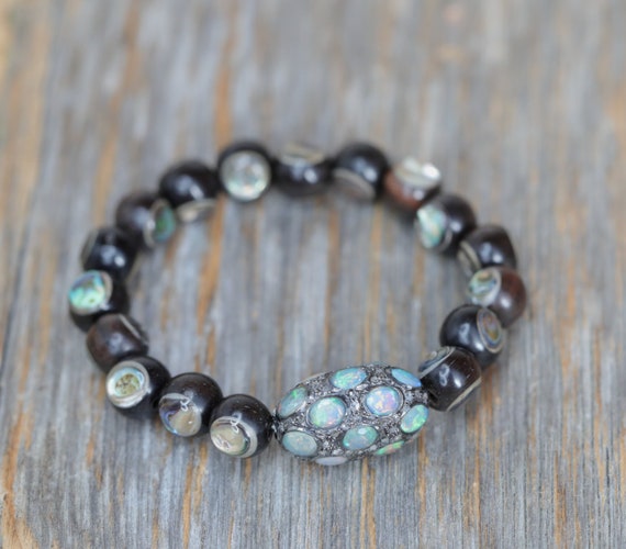 Opal Diamond Abalone Stretch Bracelet