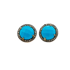 Pendientes de piedras preciosas redondas de diamantes pavimentados genuinos*Turquesa grande/piedra lunar/Calcedonia aguamarina/Rubí*Idea de regalo vacaciones*Navidad*Unisex