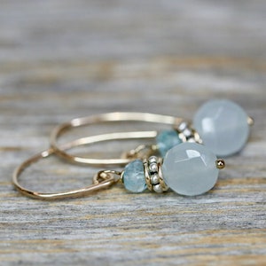 Aquamarine Earrings*14k Gold Filled Mixed Metal Sterling Silver 925*Genuine Aquamarine Gemstones*Gift Idea*Wedding*Holiday*Stocking Stuffer