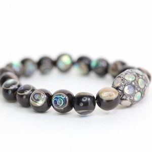 Opal Diamant ArmbandAbalone Holz Armband Pave DiamondMuttertag Graduierung Hochzeit Unisex Geschenkidee Bild 9