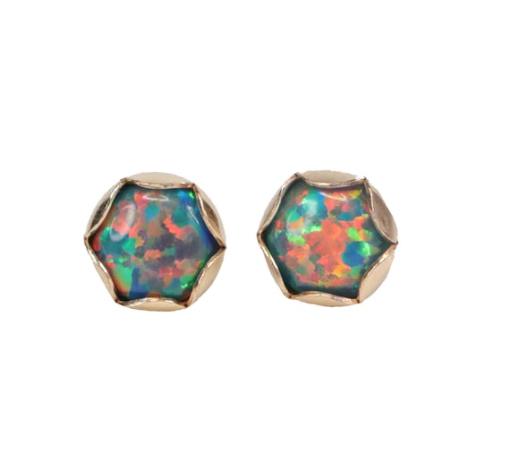 Black Opal Gemstone Stud Earrings