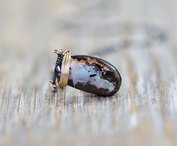 Large Raw Australian Boulder Opal Gemstone Pendant Necklace