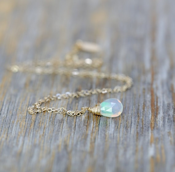 Genuine Faceted White Opal Gemstone Drop Necklace