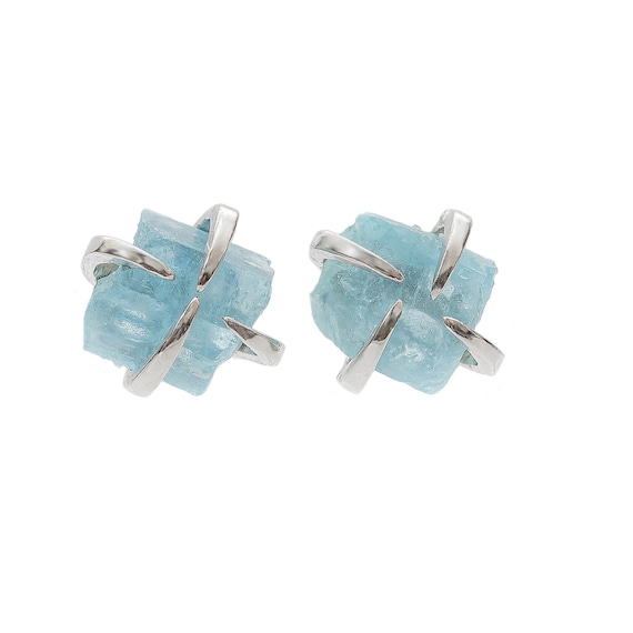 Raw Aquamarine Gemstone Prong Studs