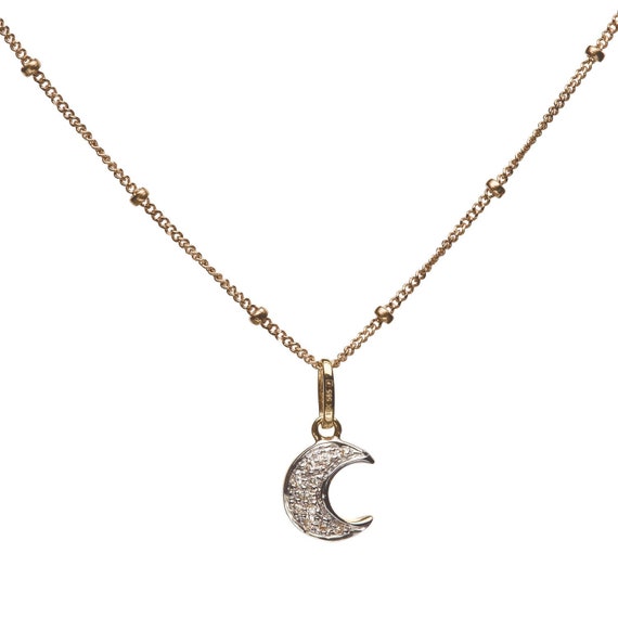 14k Gold Small Diamond Moon Necklace